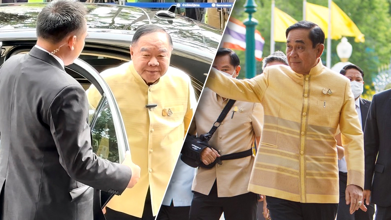 “ประยุทธ์” อารมณ์ดี ยิ้ม ถูกถามหนุน "พี่ป้อม" นายกฯ-”ประวิตร” งดตอบสื่อ