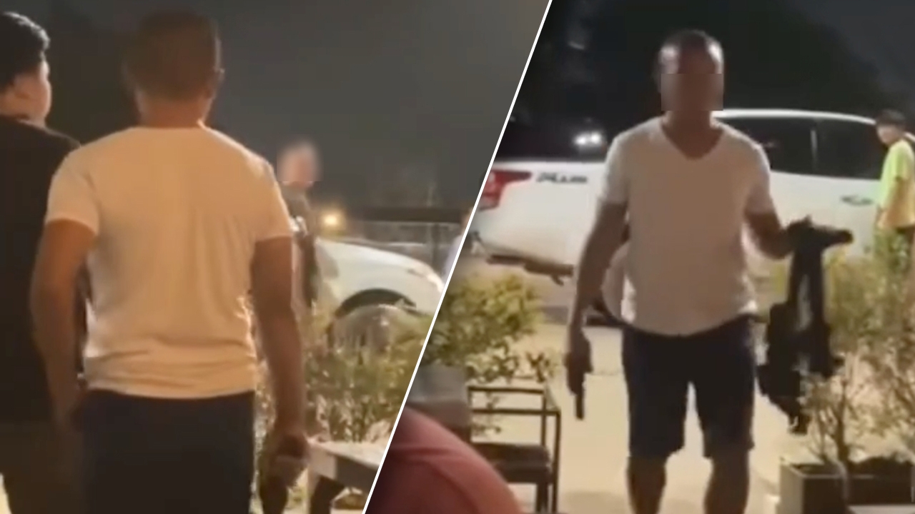 ชายหัวเกรียนถือปืนเบ่งร้านกินดื่ม ที่แท้ตำรวจจริง ผกก.ศรีมหาโพธิ เรียกคุยแล้ว