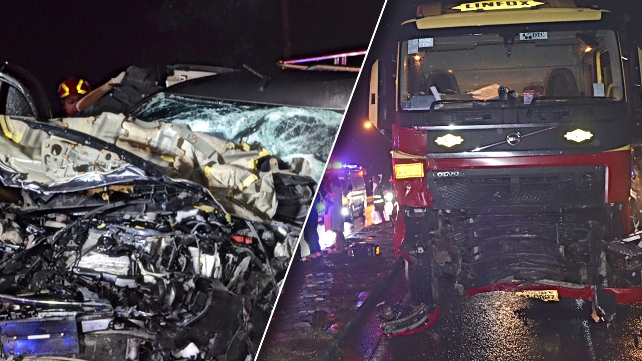 "ประสานงาสยอง" กระบะข้ามเลน พุ่งชน 18 ล้อ ตายยกคัน คาซาก 3 ศพ