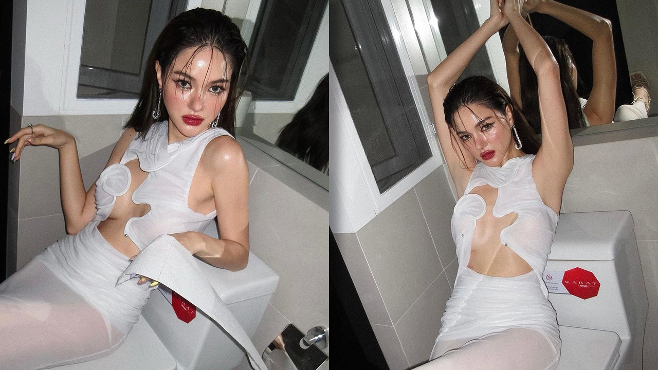 กวาง เดอะเฟซ สวมเดรสสีขาวแหวกอกลึกถึงสะดือ ท่อนล่างซีทรูบางเฉียบ