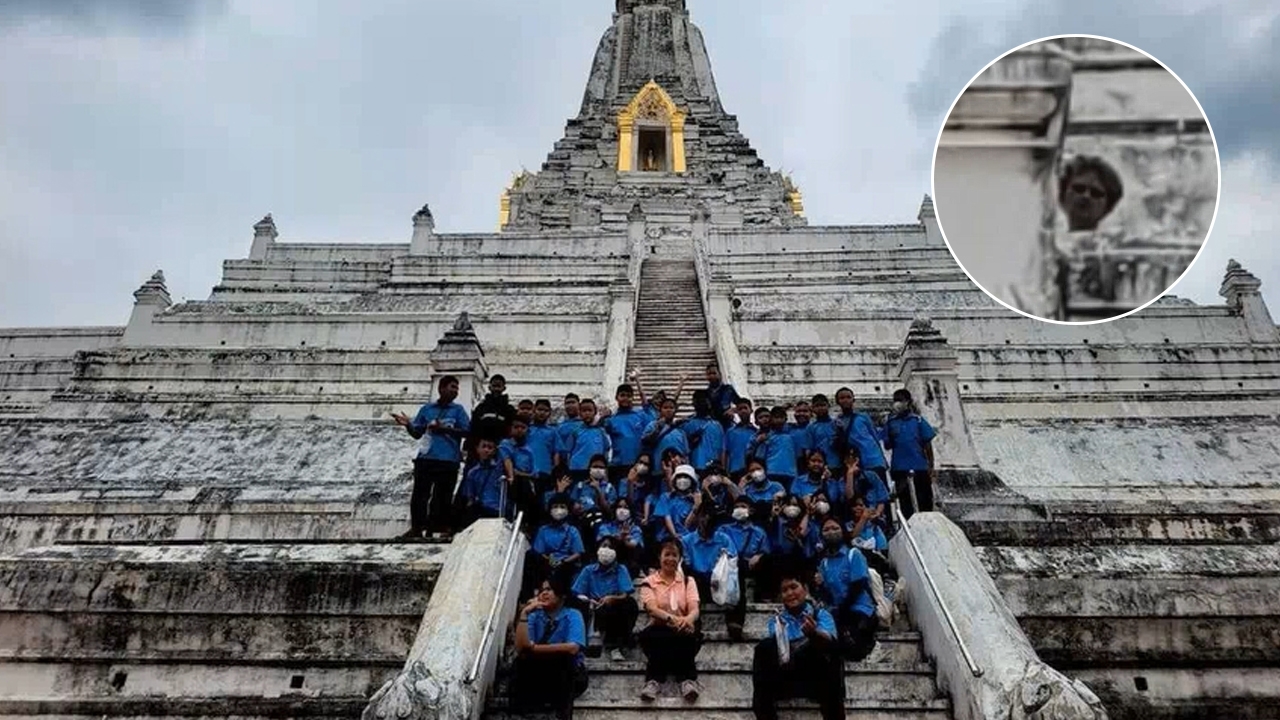 ครูเล่าที่มาภาพหลอน ถ่ายติดหัวคนปริศนา บนเจดีย์วัดภูเขาทอง