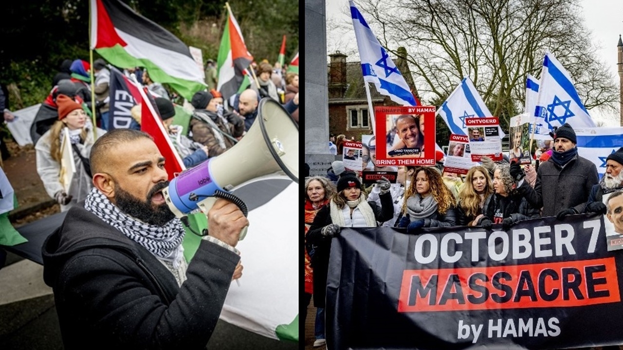 ม็อบหนุนอิสราเอล-ปาเลสไตน์ ชุมนุมหน้าศาล UN ลุ้นคดีฆ่าล้างเผ่าพันธุ์