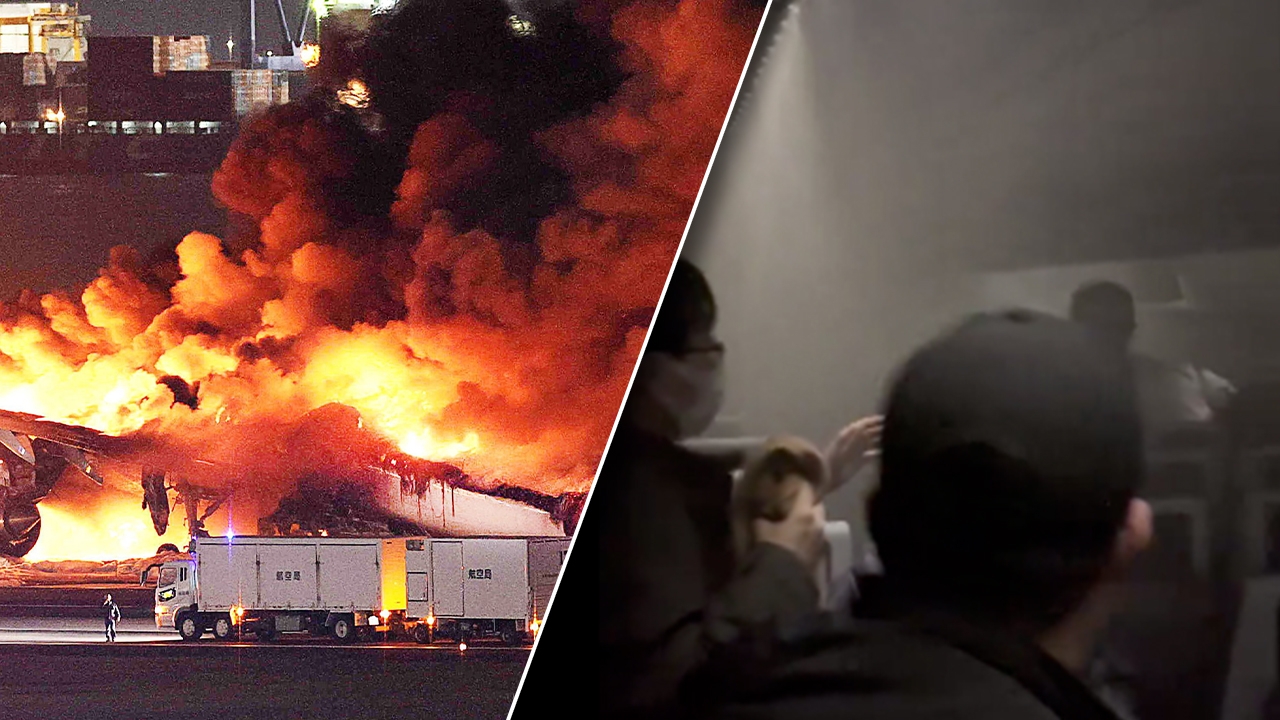 นาทีสุดระทึก  ผู้โดยสารหนีตาย เครื่องบิน JAL ไฟไหม้ ที่สนามบินฮาเนดะ (คลิป)