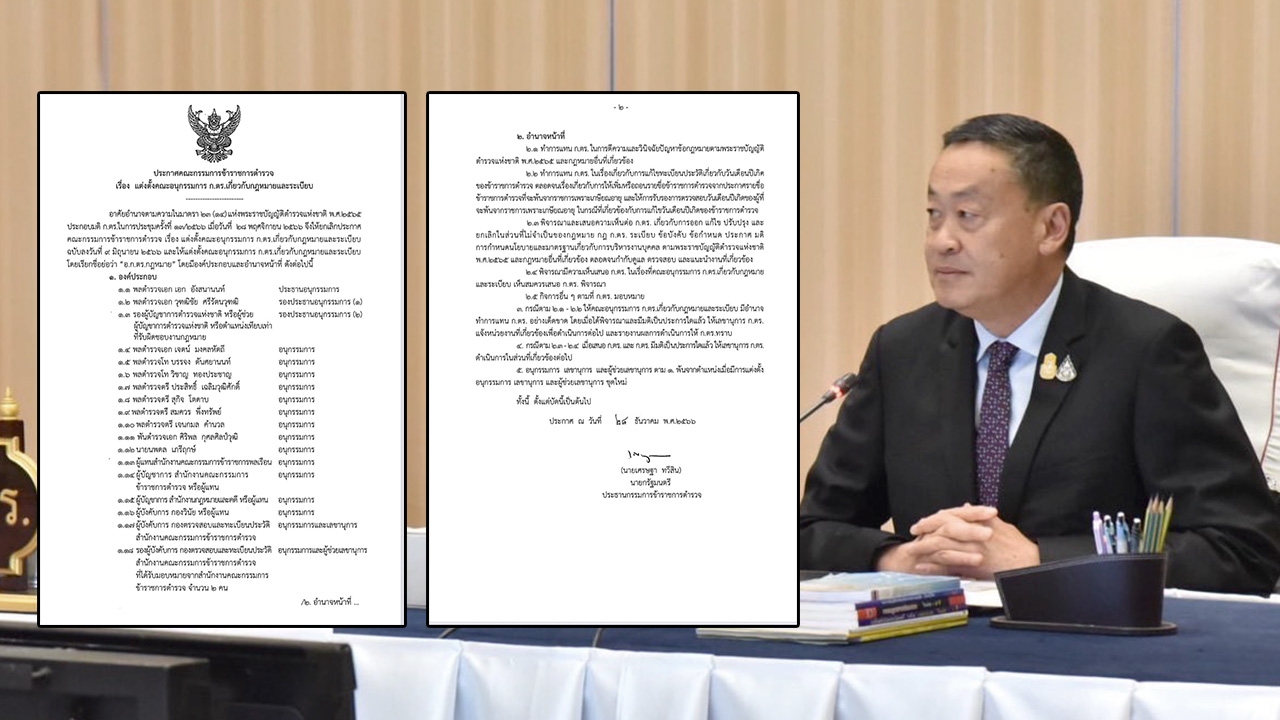 นายกฯ เซ็นแต่งตั้งคณะอนุกรรมการ ก.ตร.เกี่ยวกับกฎหมาย-ระเบียบตำรวจ