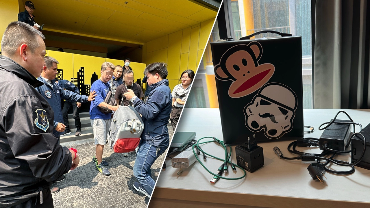 รวบ 2 หนุ่มแก๊งคอลฯ กลางห้างดัง แบกเครื่องส่งสัญญาณ SMS หลอกดูดเงินเหยื่อ 