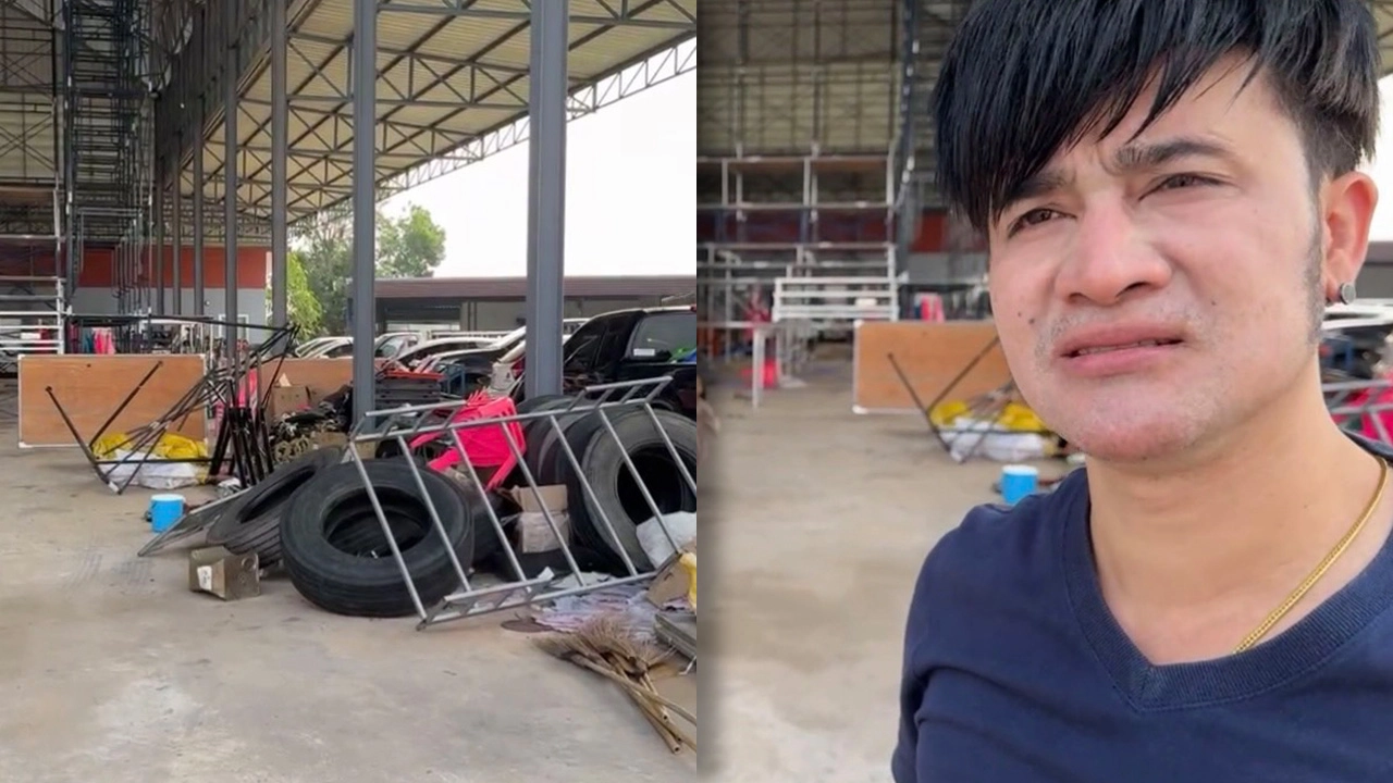 ถึงกับทรุด บอสโจ พาดูความเสียหาย เวทีหมอลำพังยับ หลังเจอพายุถล่ม