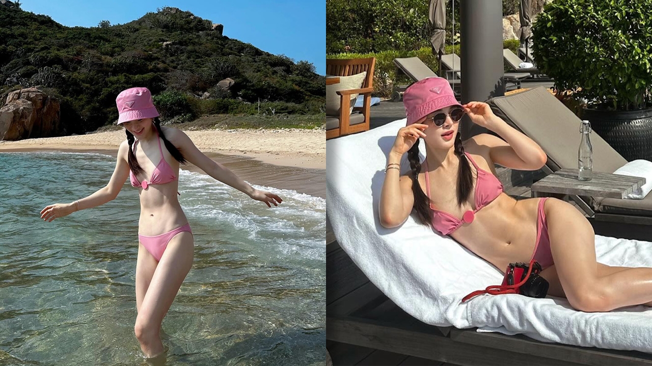 สว่างวาบทั้งหาด นางเอกดังแจกความสดใสในชุดบิกินีสีชมพู อวดหุ่นสวยเซ็กซี่