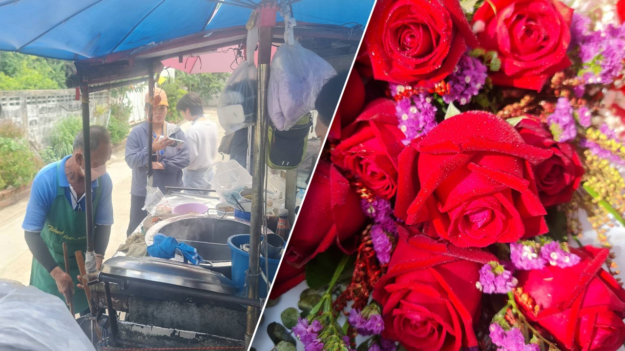 "จันทร์ส่องหล้า" เงียบ "ทักษิณ" เหมาก๋วยเตี๋ยวเลี้ยงสื่อฯ-แฟนคลับส่ง "กุหลาบ"