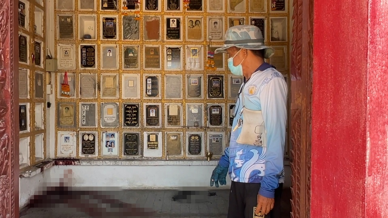 พบศพนายหน้าขายที่ดิน โดนยิงที่หัว ตายหน้าช่องเก็บกระดูกเมียในวัด 