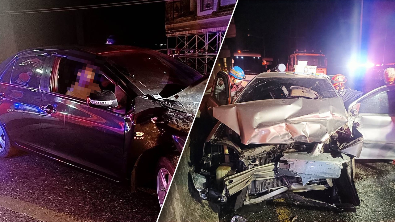 หนุ่มเมาซิ่งเก๋งย้อนศรขึ้นสะพานข้ามแยก ชนประสานงาวีออสคู่กรณีดับสยอง