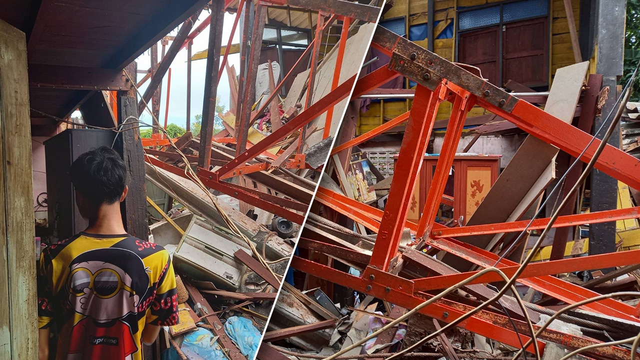 เหตุระทึก ปั้นจั่นขนาดใหญ่ล้มทับบ้านย่านมีนบุรี มีผู้บาดเจ็บ 2 ราย