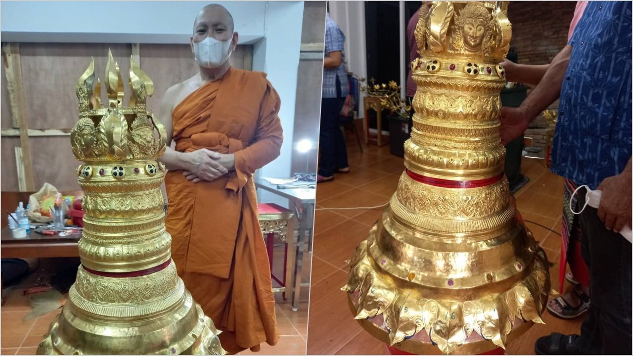เผยภาพยอดพระธาตุช่อแฮทองคำ 8.88 กก. ก่อนนำขึ้นประดิษฐานประดับบนยอดพระธาตุฯ
