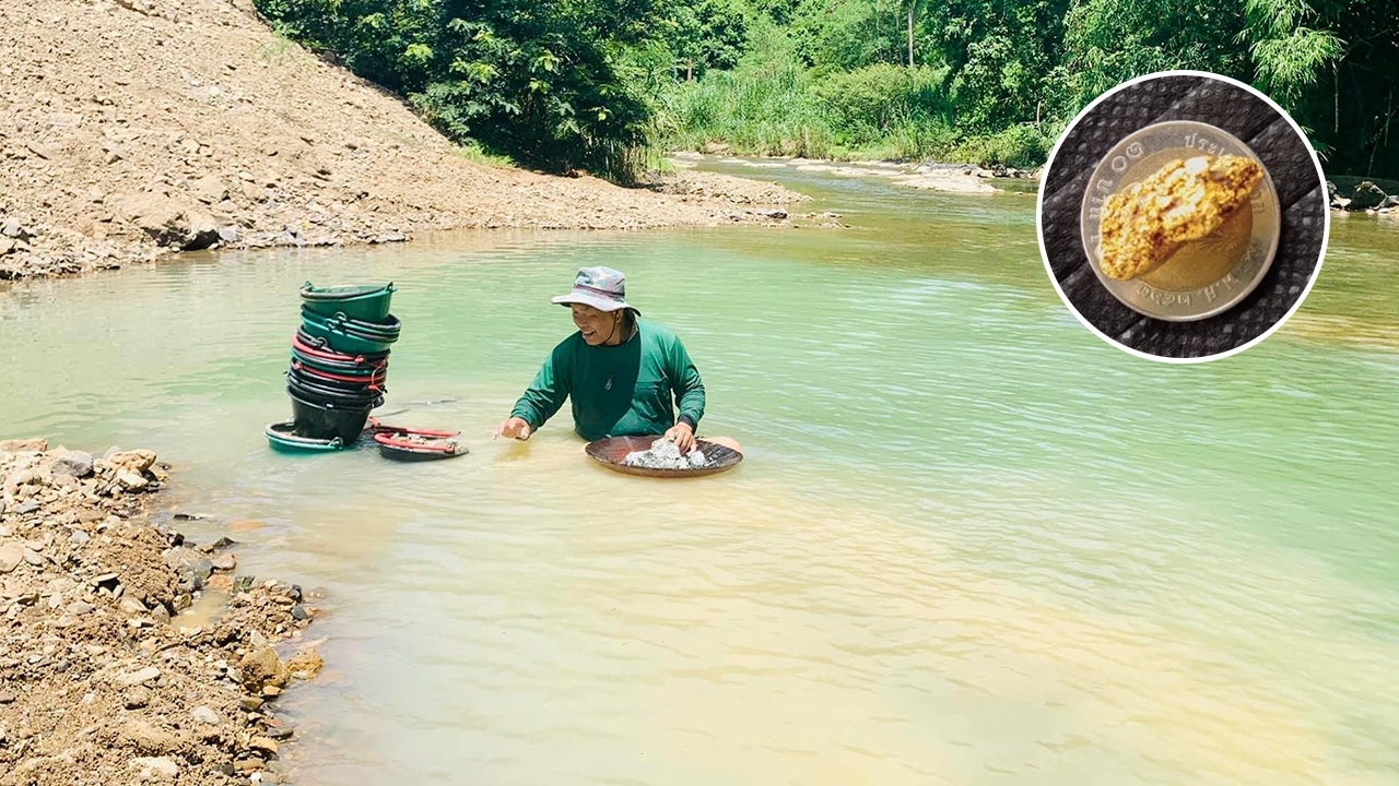 ฮือฮา นักขุดทองโชคดี แห่ร่อนหาทอง อ.บางสะพาน พบ 3 เม็ด ติดต่อกันใน 3 วัน