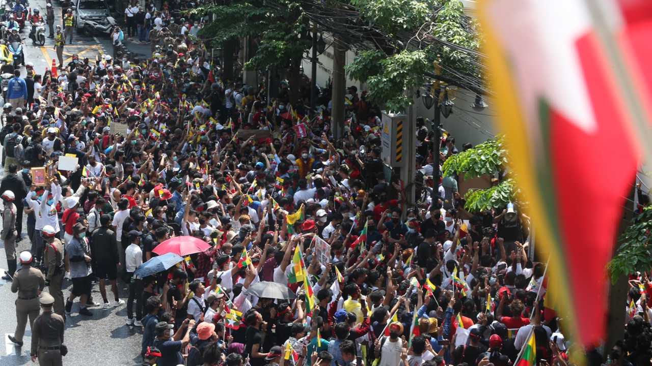 ม็อบชาวเมียนมา จี้รัฐบาลไทยชัดจุดยืน ไม่เห็นด้วยปราบปรามประชาชนเห็นต่าง