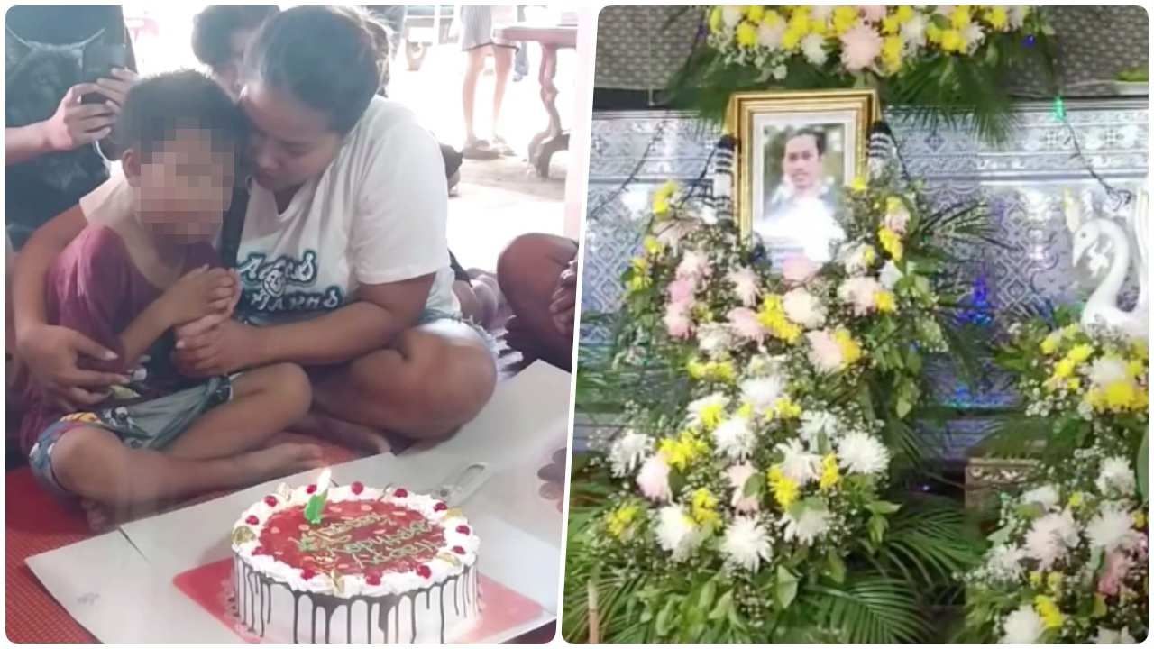 เข้มแข็งแม้น้ำตาไหล "น้องออโต้" เป่าเค้กวันเกิด หน้าโลงคุณพ่อในวันเผา 