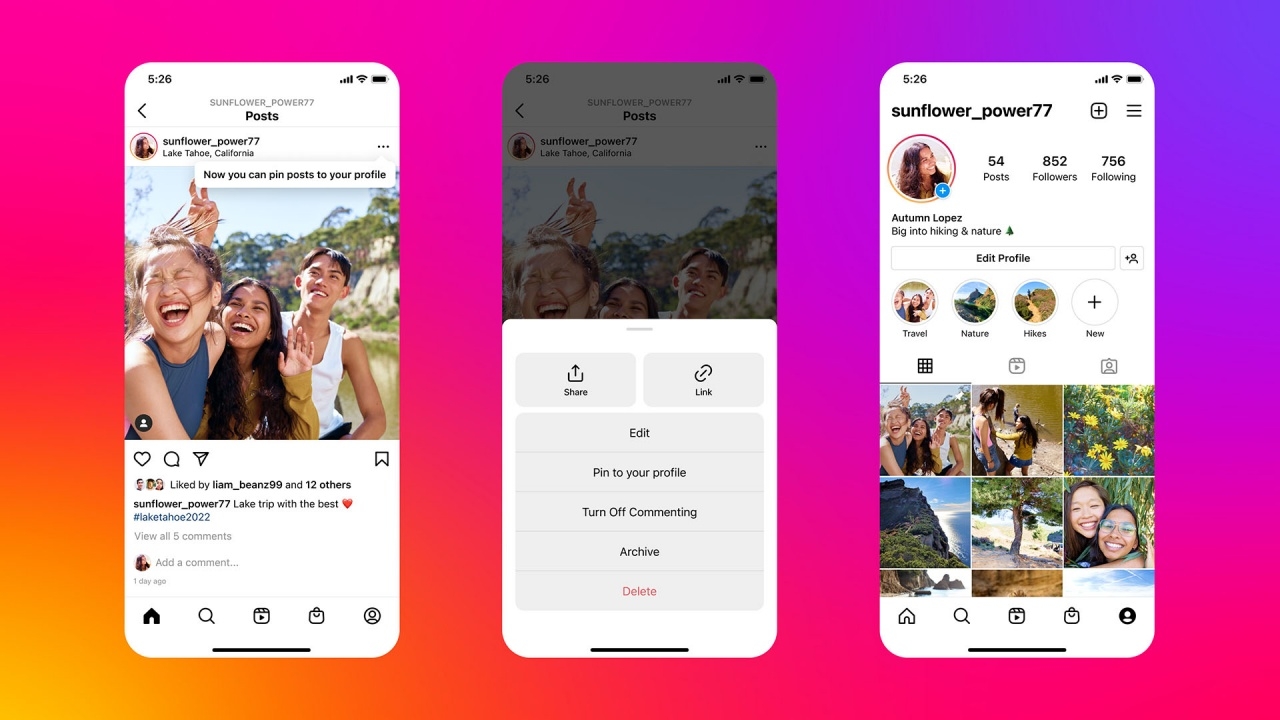 Instagram เพิ่มความสามารถใหม่ ปักหมุดโพสต์ในโปรไฟล์ได้สูงสุด 3 โพสต์