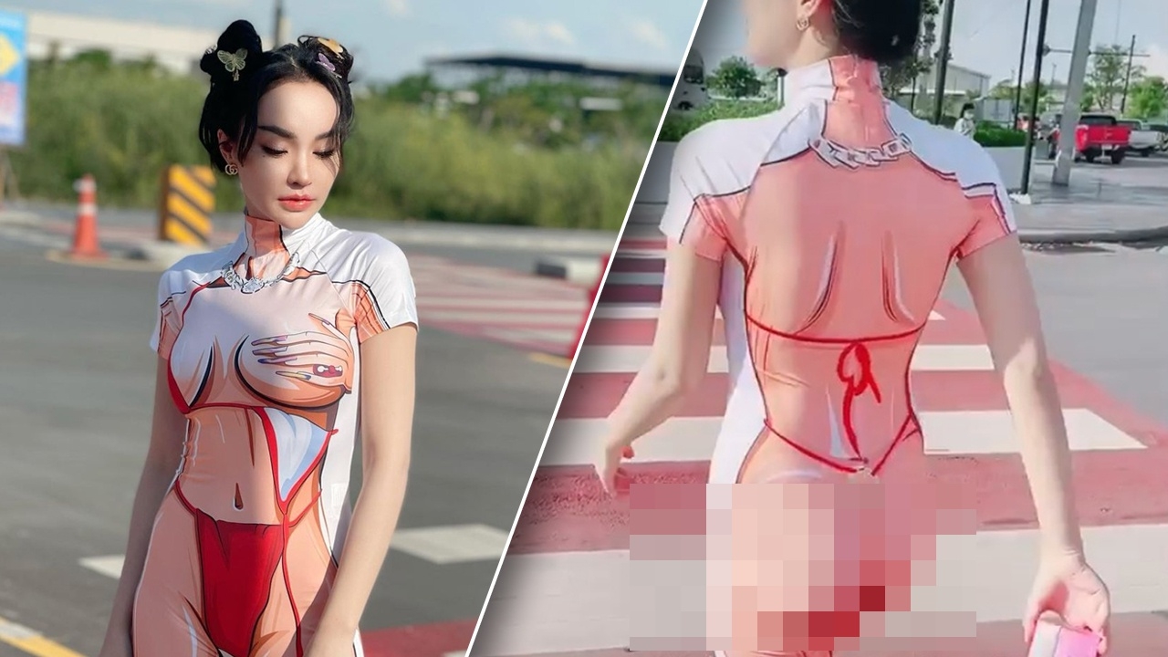 โอ้โห นิวนิว เอวเด้ง ใส่ชุดรัดรูปลายบิกินีอวดหุ่นแซ่บเดินข้ามถนน (คลิป)