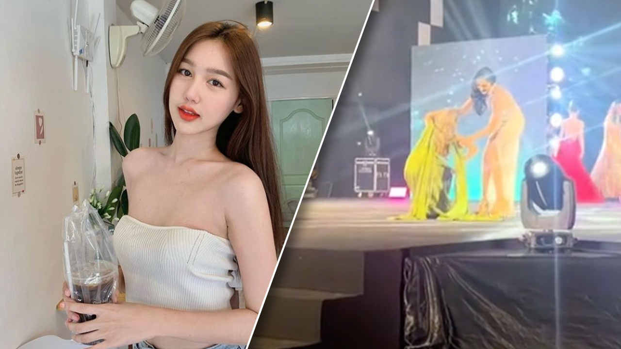 เปิดวาร์ป "น้องพูมมี่" สาวสวยช่วย "โอลีฟ" หลังเดินสะดุดชุดราตรีล้มกลางเวที