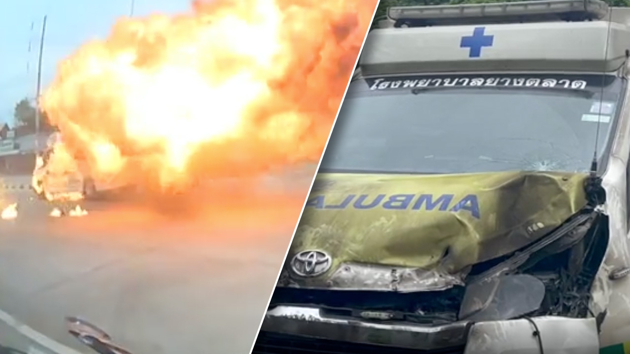 ผอ.รพ.ยางตลาด พร้อมเยียวยา เหตุรถพยาบาลฝ่าไฟแดงชนจยย.ไฟลุก-คนขับเครียด