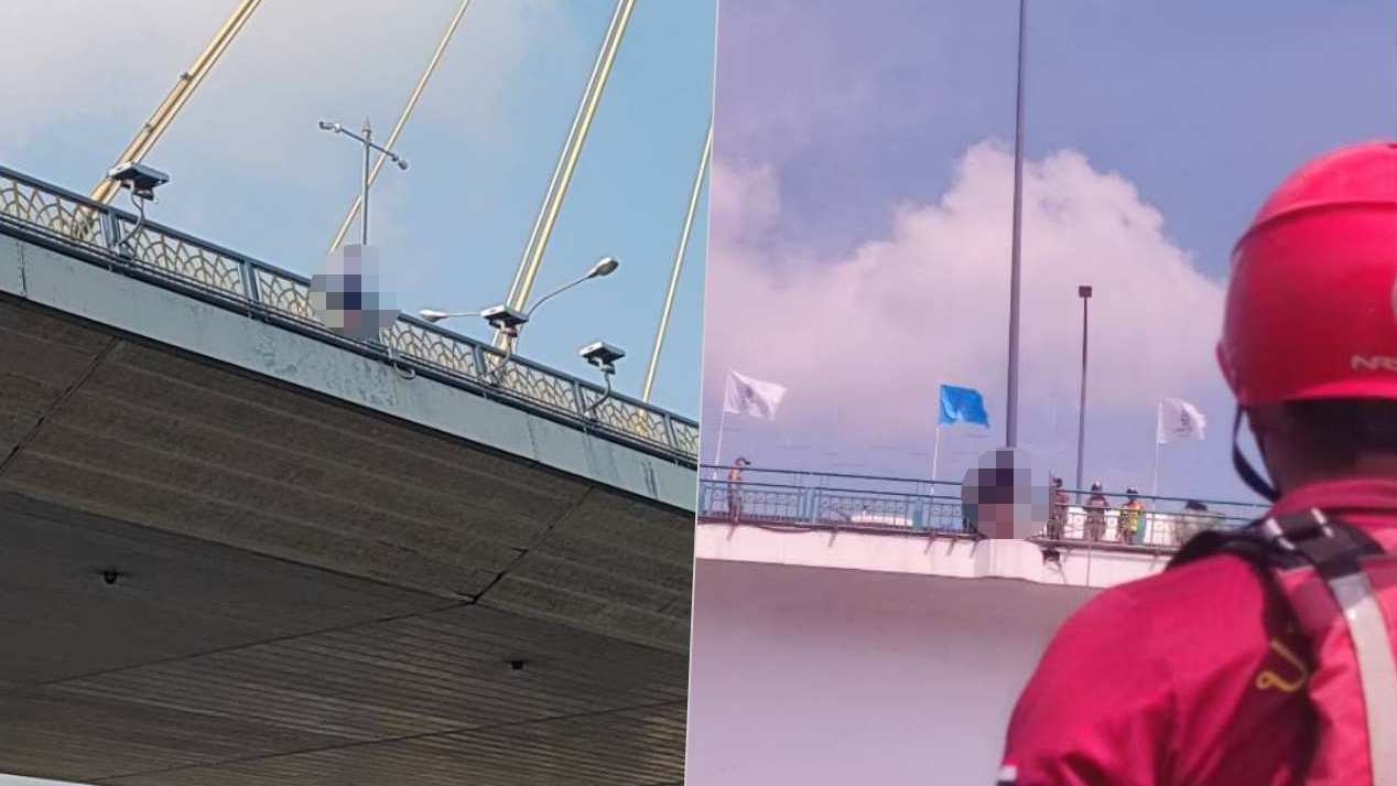 จนท.ช่วยกล่อม หญิงสาวคิดสั้นปีนสะพานจะโดดแม่น้ำเจ้าพระยา รอดทั้ง 2 ราย