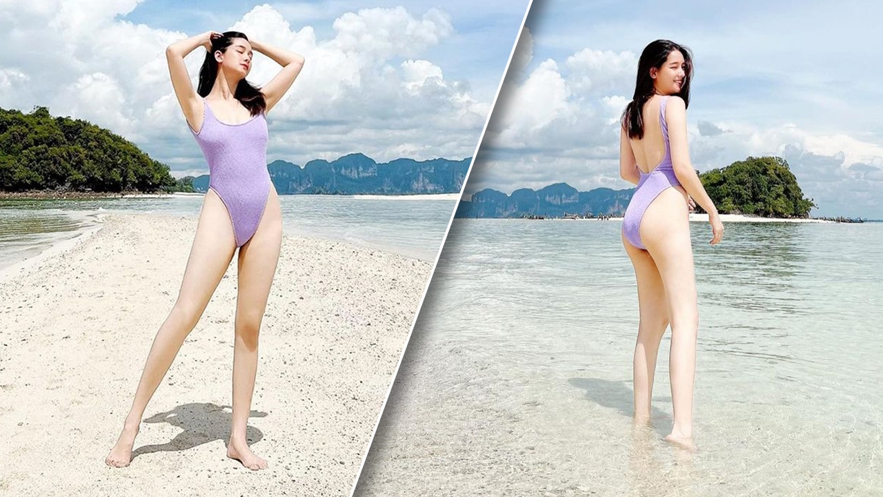 โม อมีนา ไม่อ่อนโยน ใส่วันพีซอวดผิวขาวจั๊วะสว่างวาบไปทั้งหาด