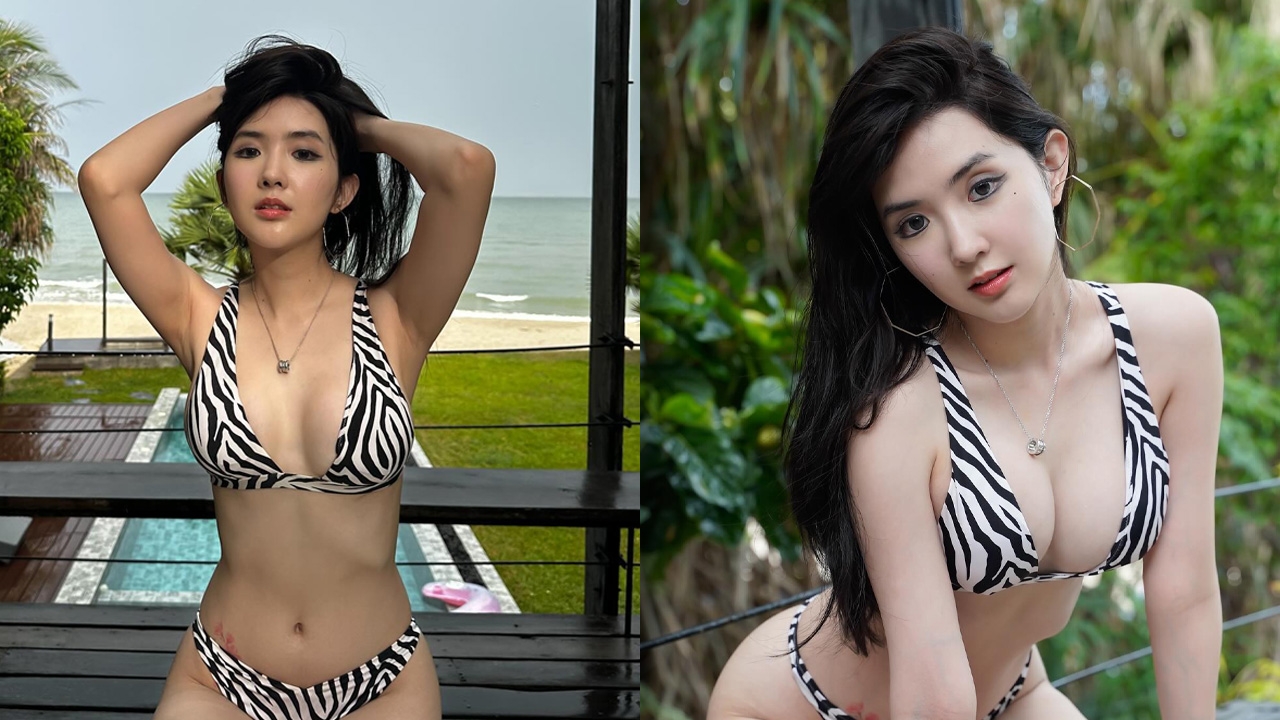 เบียร์ เดอะวอยซ์ เล่นน้ำในสระ สาดความแซ่บชุดบิกินีลายม้าลาย (คลิป)