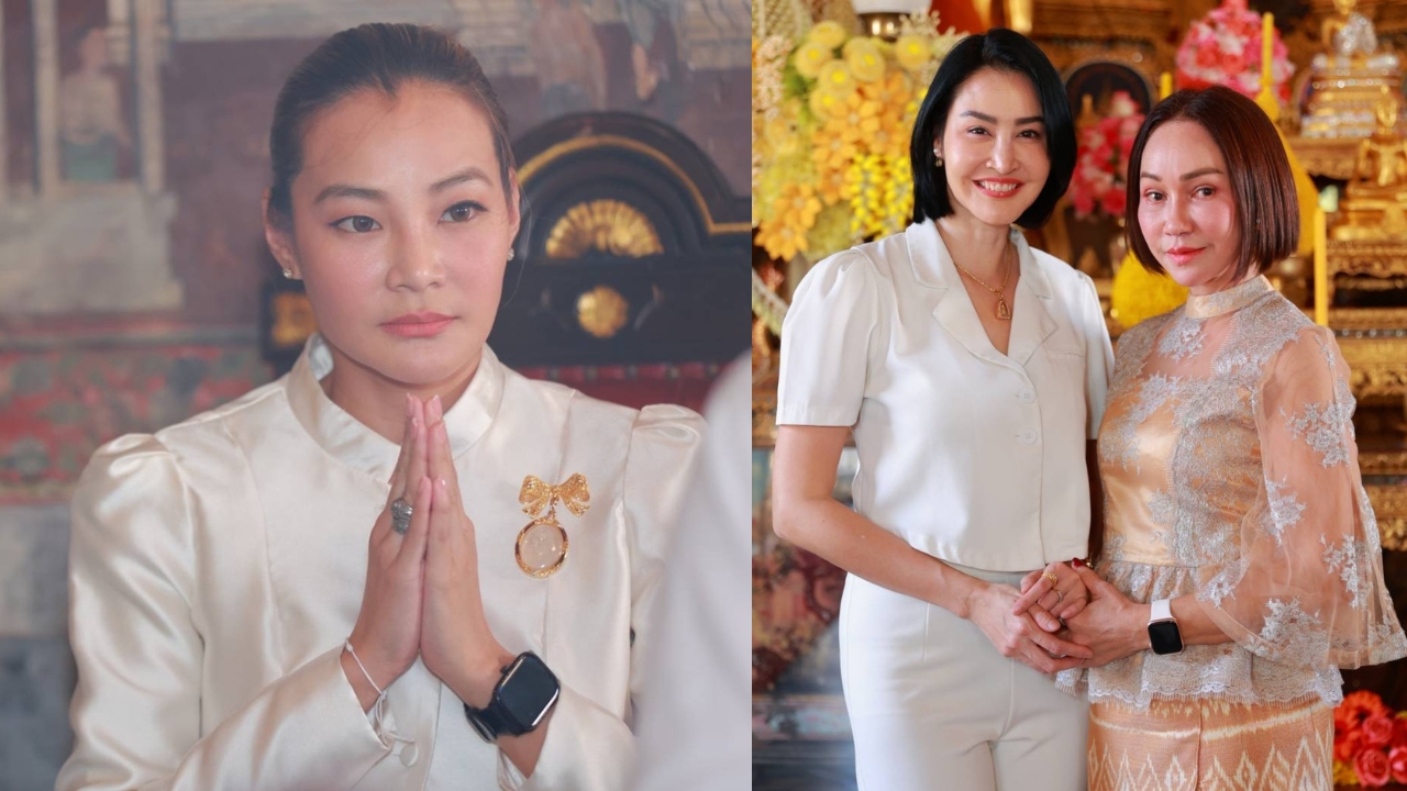 นุ้ย-ษา-อาท-ดี้ ปัทมา นำทีมคนบันเทิงสายบุญห่มผ้าพระปรางค์วัดอรุณฯ