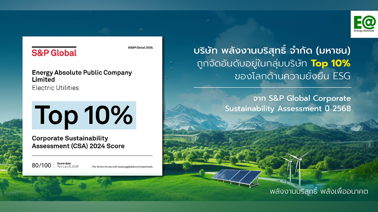 EA ถูกจัดอันดับอยู่ในกลุ่มบริษัท Top 10% ของโลกด้านความยั่งยืน ESG