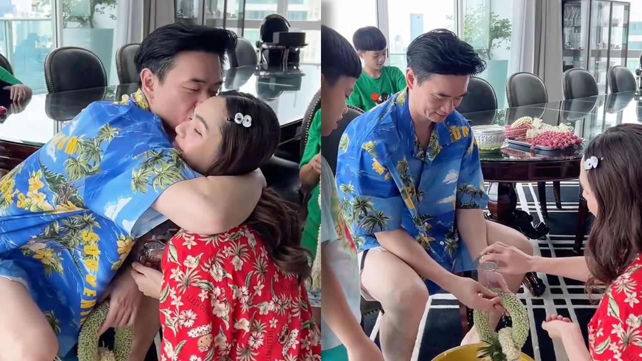 เปิดคำอวยพร แม่ชม บอก พ่อน็อต ทำเอาสามีช็อตฟีล ก่อนโชว์ซีนหวานต่อหน้าลูกๆ (คลิป)