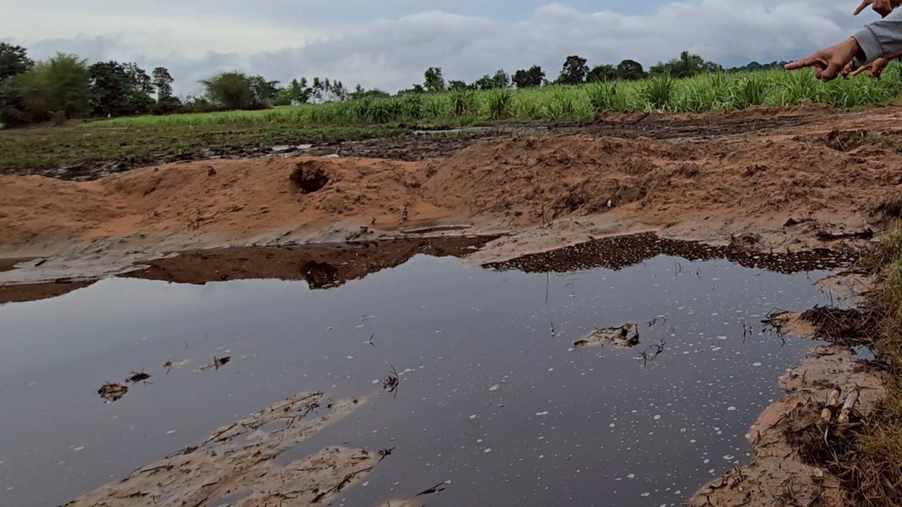 ชาวบ้านร้อง นายทุนเท "น้ำกากส่า" ปรับปรุงดิน ส่งกลิ่นเน่าเหม็น ไหลกระทบพื้นที่