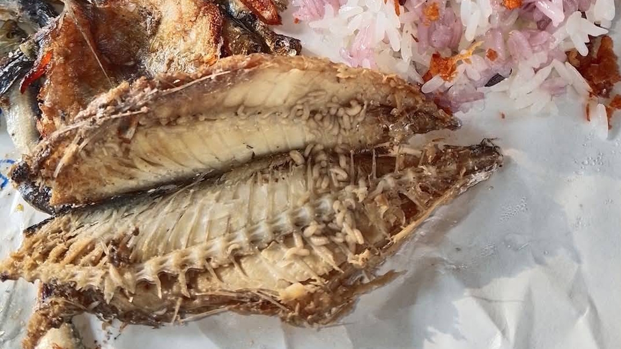 สยองมาก ลูกค้าซื้อ "ข้าวเหนียวปลาเค็มทอด" แต่เจอหนอนยั้วเยี้ย ทำอ้วกเกือบพุ่ง