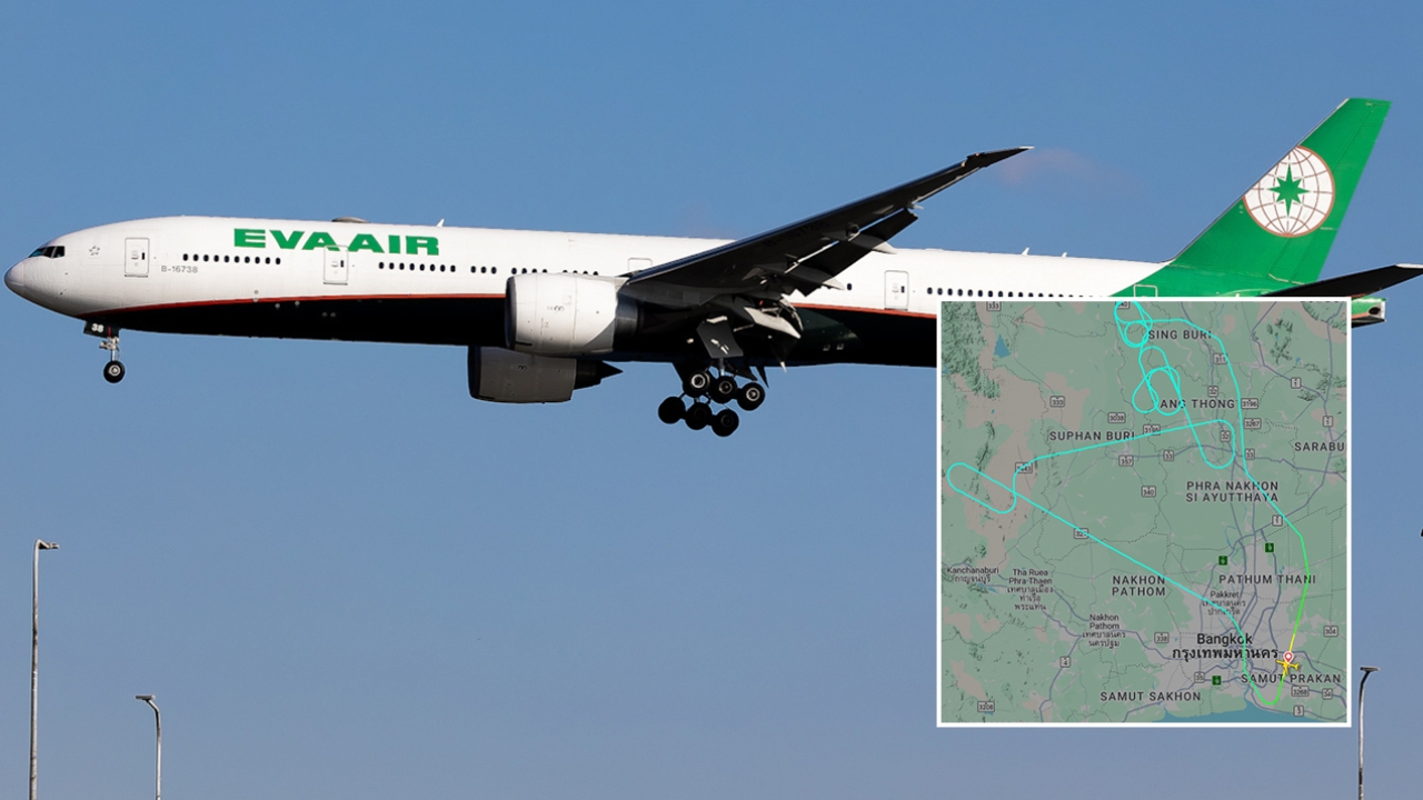 EVA Air เที่ยวบิน BR67 วนเหนือน่านฟ้าไทย แจ้งลงจอดฉุกเฉิน “สุวรรณภูมิ”