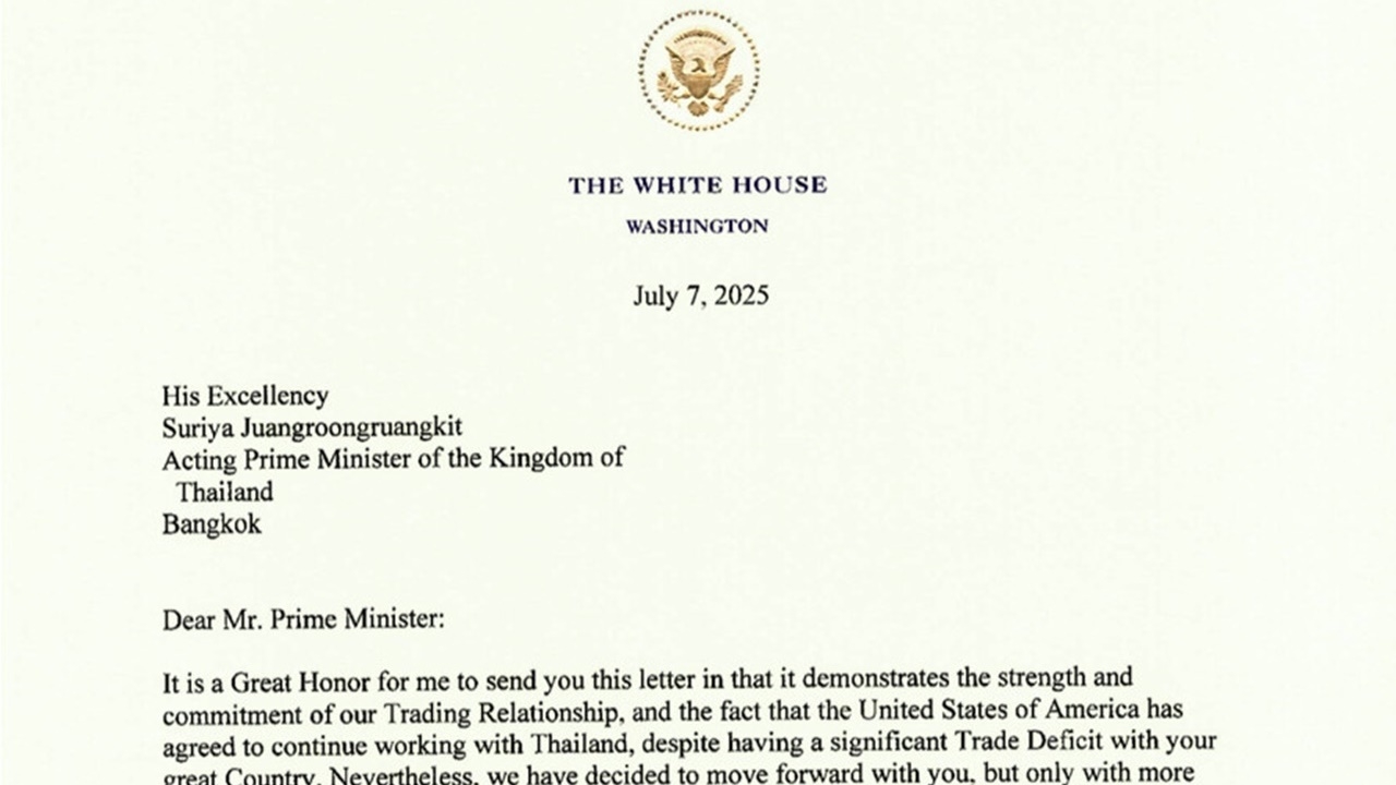 เปิดจดหมายสหรัฐฯ ร่อนถึงไทย แจ้งกำแพงภาษี 36% อ้างขาดดุลการค้า