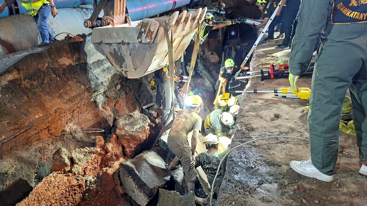 Rescuing a man who had been buried underneath the ground