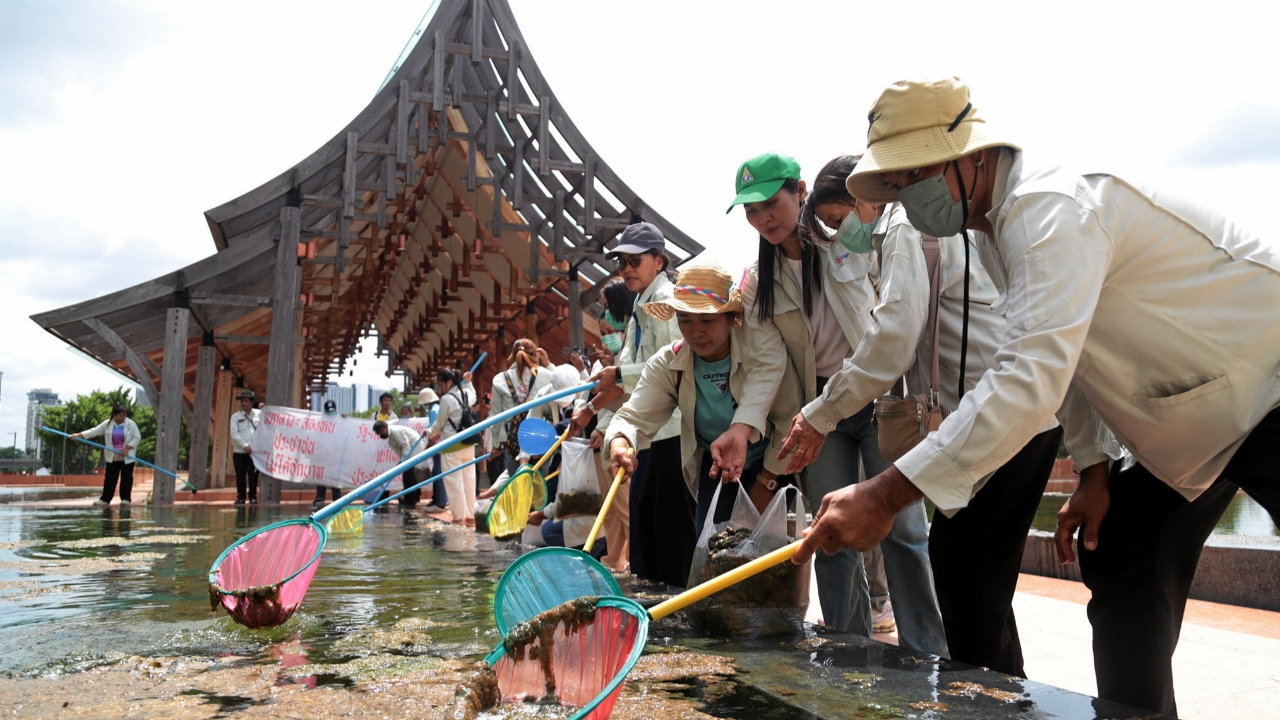 2 สส.ปชน. พากลุ่มแรงงาน ตักตะไคร้น้ำหน้าศาลาแก้ว ประชดงบปรับปรุง 8,000 ล้าน