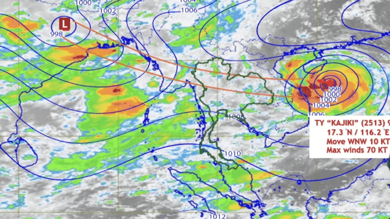 อัปเดตเส้นทางพายุ "คาจิกิ" ทวีกำลังเป็นพายุไต้ฝุ่นแล้ว เช็กพื้นที่รับมือฝนตกหนัก