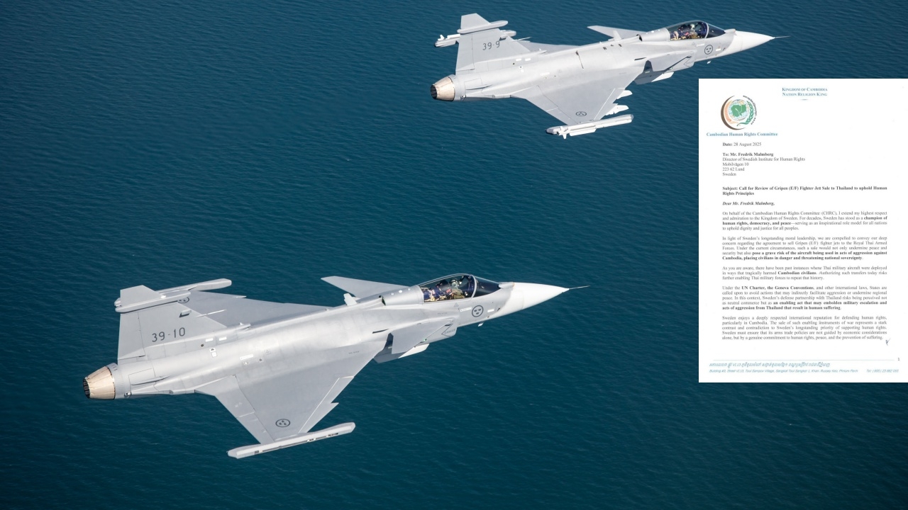 กัมพูชาเรียกร้องสวีเดนพิจารณาการขายเครื่องบินขับไล่กริพเพนให้ไทย