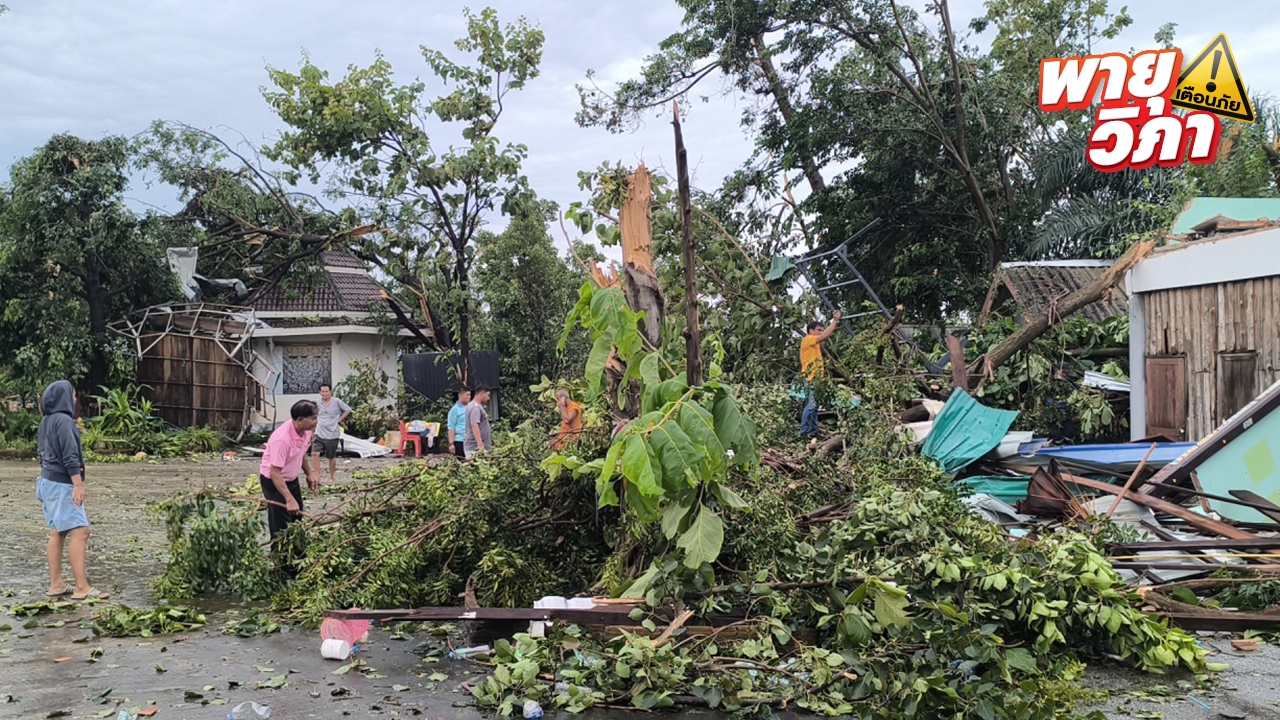 เปิดคลิปนาที "พายุงวงช้าง" ถล่มพื้นที่ ต.ดอนทอง ทำบ้านประชาชนเสียหายกว่า 20 หลัง