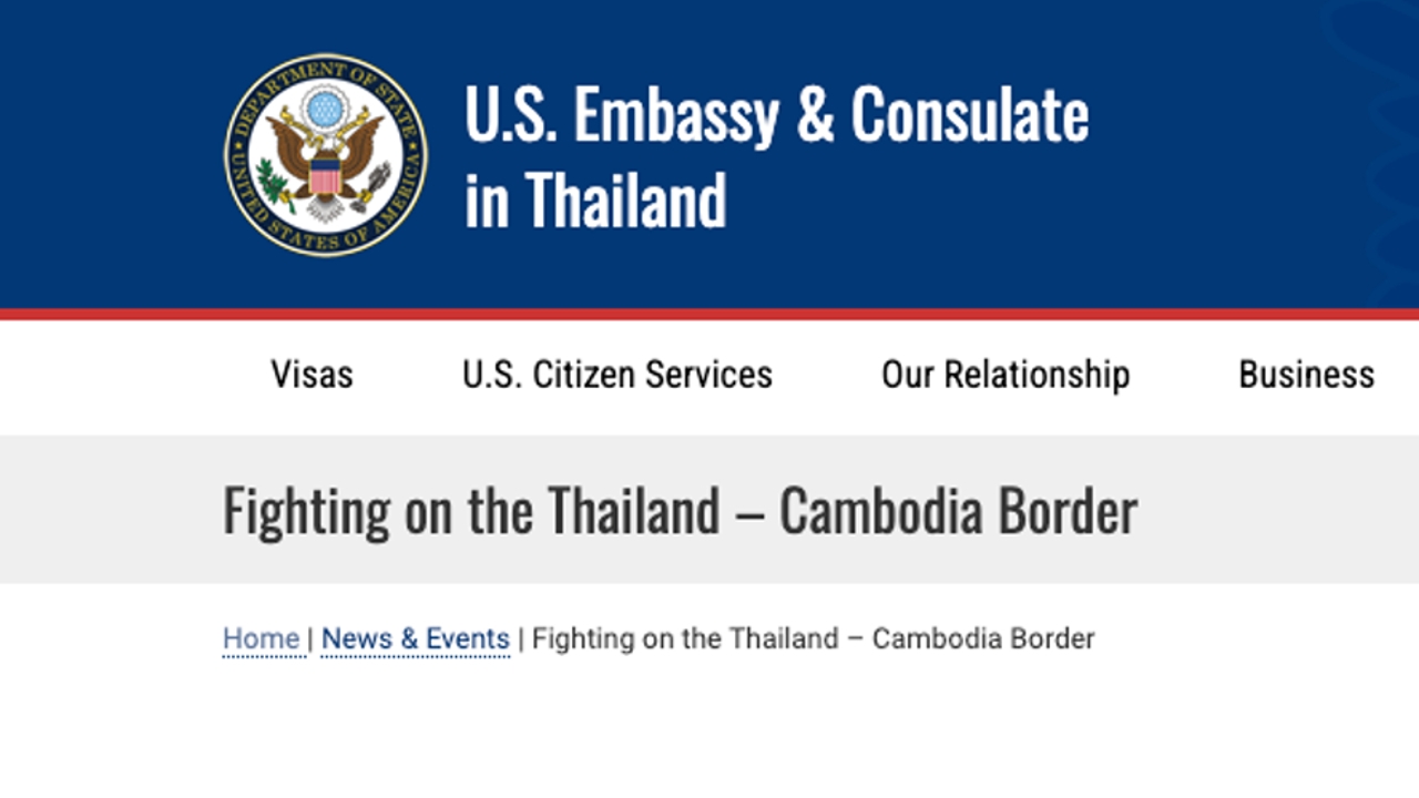 สถานทูตสหรัฐฯ เตือนพลเมืองในไทยระวังเหตุสู้รบแนวชายแดนไทย-กัมพูชา