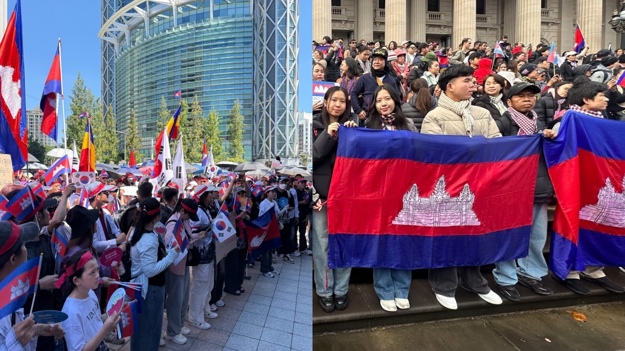 ชาวกัมพูชาในต่างแดน ร่วมชุมนุมประท้วงไทยรุกรานอธิปไตย