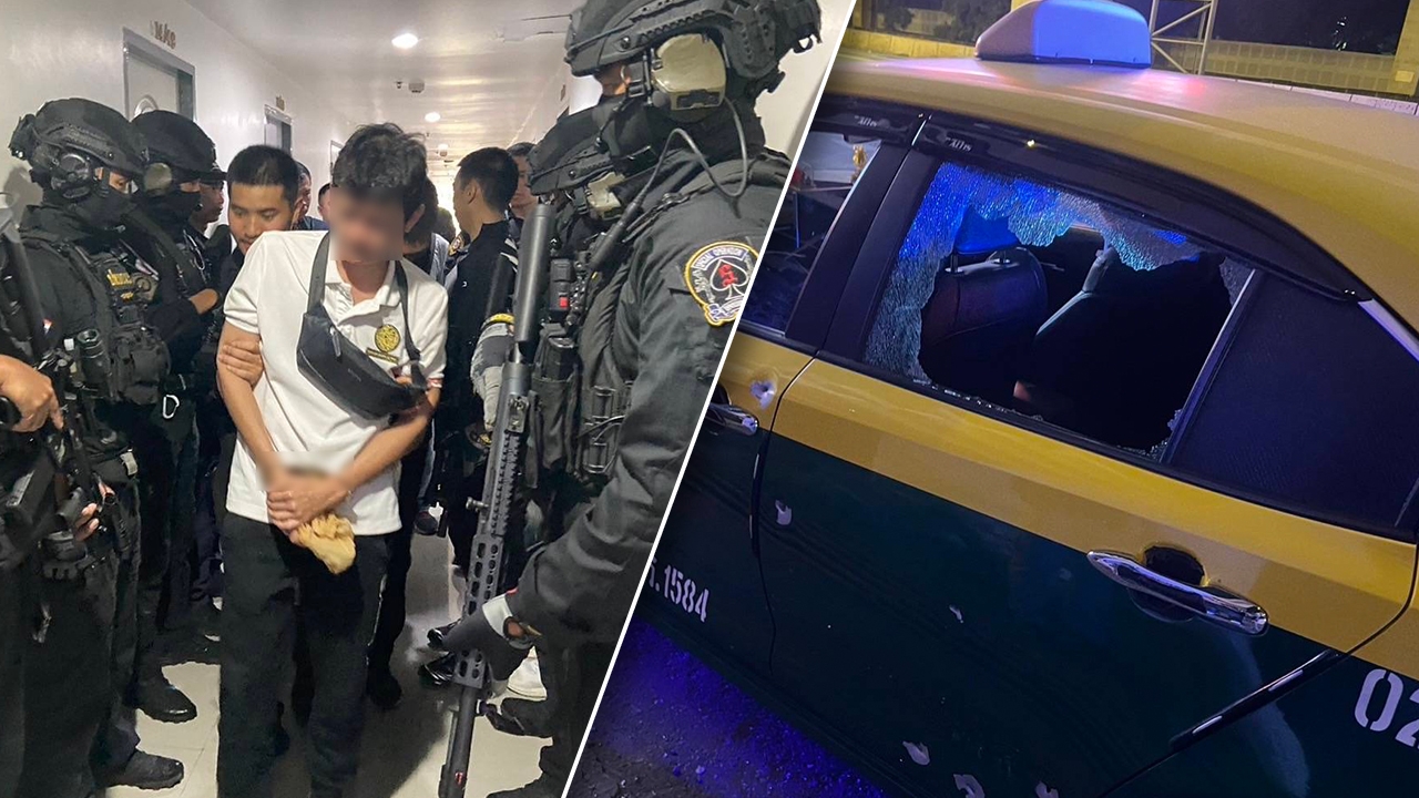 บุกจับชายวัย 44 ซัดลูกซองจากคอนโด กระสุนโดนแท็กซี่เป็นรูพรุน ผู้โดยสารบาดเจ็บ