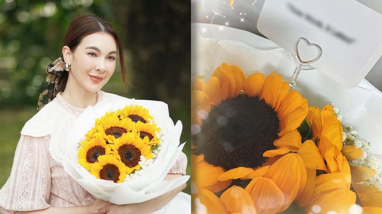 โบว์ เบญจวรรณ เจอเซอร์ไพรส์ได้ช่อดอกทานตะวัน มาพร้อมข้อความปริศนาให้ถอดรหัส