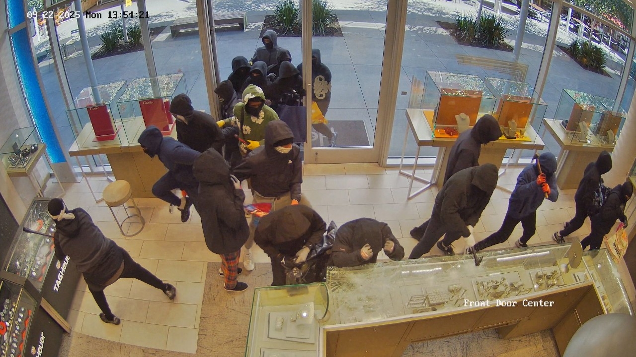 สุดระทึก แก๊งโจรนับสิบสวมหน้ากากบุกปล้นร้านเพชรอุกอาจกลางวันแสก ๆ กลางห้างในแคลิฟอร์เนีย