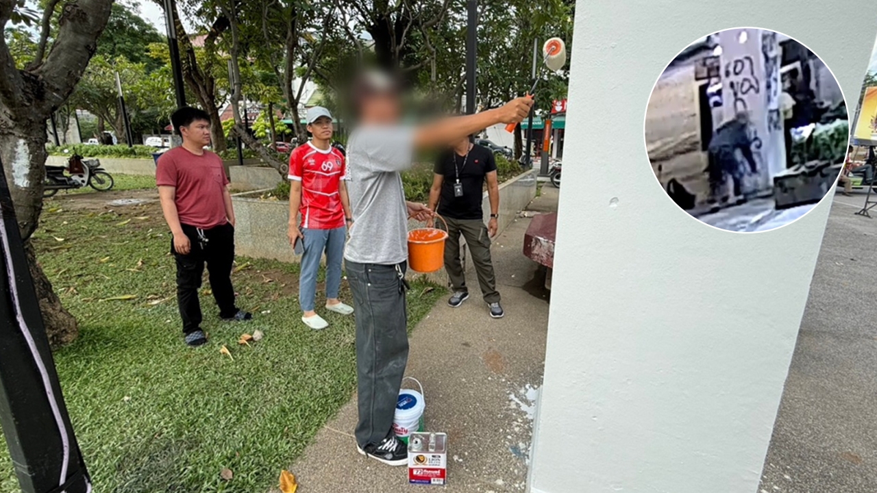 จับแล้ว มือพ่นสีสเปรย์ลานอนุสาวรีย์สามกษัตริย์ แค้นเทศกิจยึดสเก็ตบอร์ด