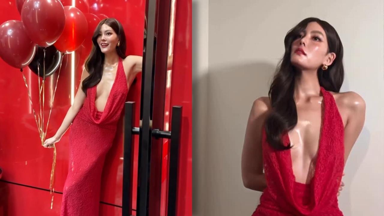 เจนี่ เสิร์ฟความร้อนแรงกับชุดเดรสสีแดงเพลิง แหวกอกลึกสุดใจ