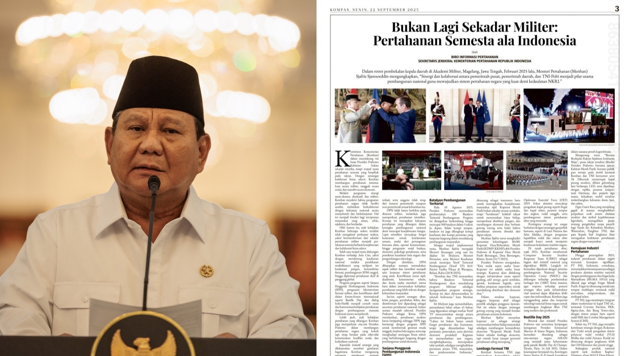 กลาโหมอินโดนีเซียลงโฆษณาเต็มหน้าหนังสือพิมพ์ ชี้แจงบทบาทที่เพิ่มขึ้นของทหาร