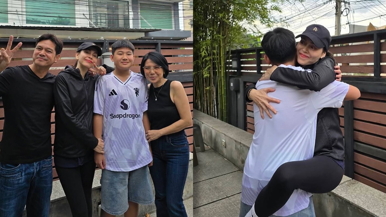 ภาพนี้มีแต่รอยยิ้ม ยุ้ย ภรรยา เต๋า สมชาย ลงรูป นัท มีเรีย กอดลูกชายด้วยความคิดถึง 