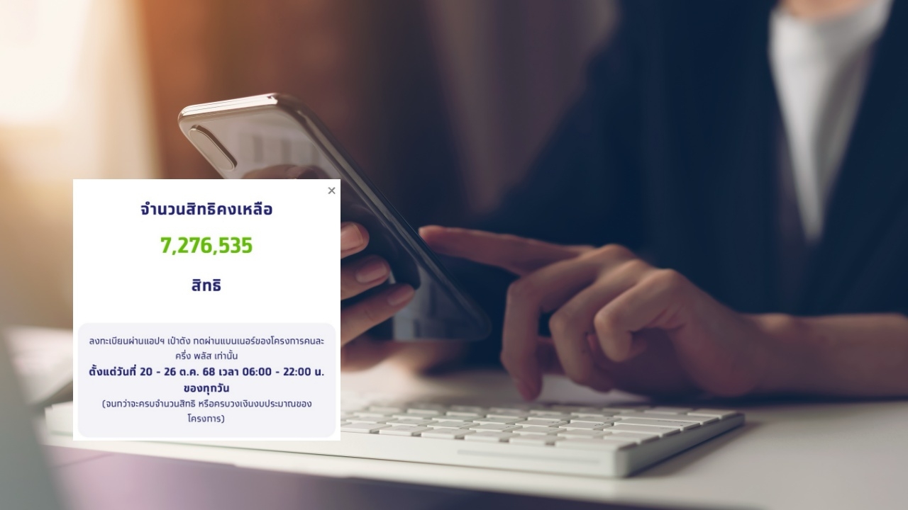 แห่ลงทะเบียนคนละครึ่งพลัส ไม่ถึง 2 ชั่วโมง สิทธิคงเหลือ 7.2 ล้านสิทธิ