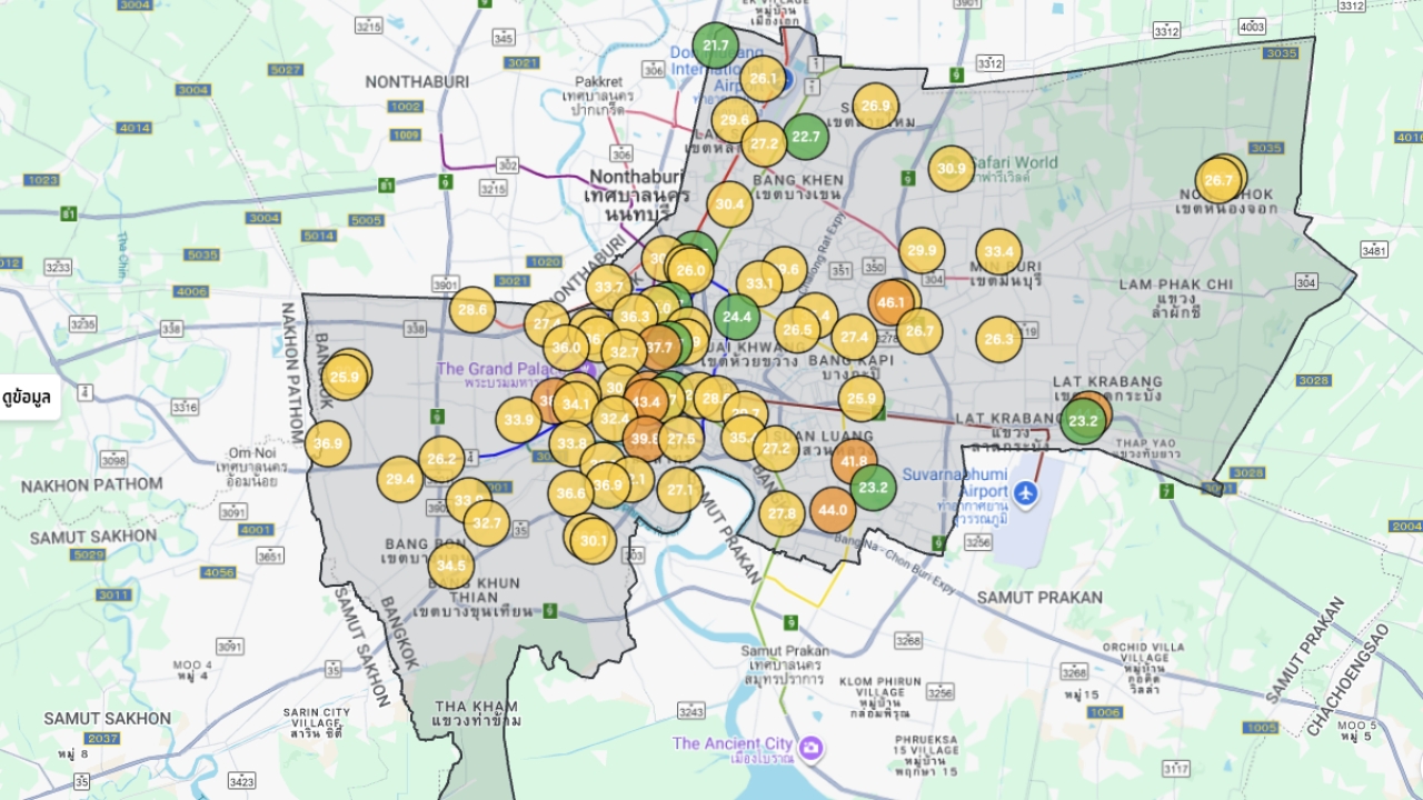 "ค่าฝุ่น PM 2.5 วันนี้" เช็ก 10 พื้นที่ใน กทม. เกินมาตรฐาน เริ่มกระทบต่อสุขภาพ