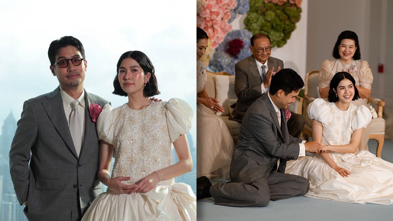แทน ลิปตา ควง พราว โอลีฟส์ วิวาห์หวาน เจ้าสาวโชว์ฝีมือออกแบบชุดแต่งงานด้วยตัวเอง